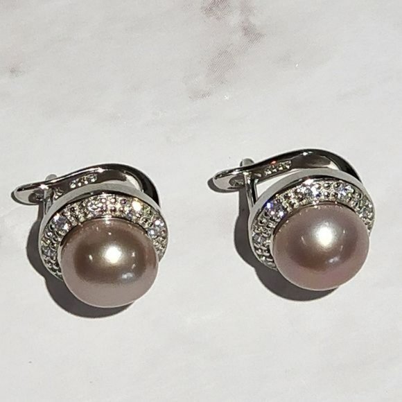 Sterling Silver Button Cultured Lavender‎ Freshwater Pearl Leverback Earrings - Picture 11 of 13